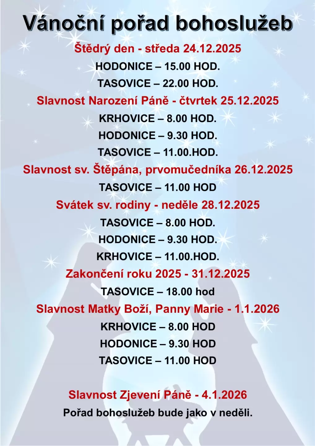 Vánoční pořad bohoslužeb